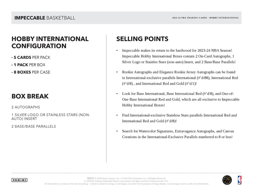 2023-24 Panini Impeccable Basketball International Hobby Box