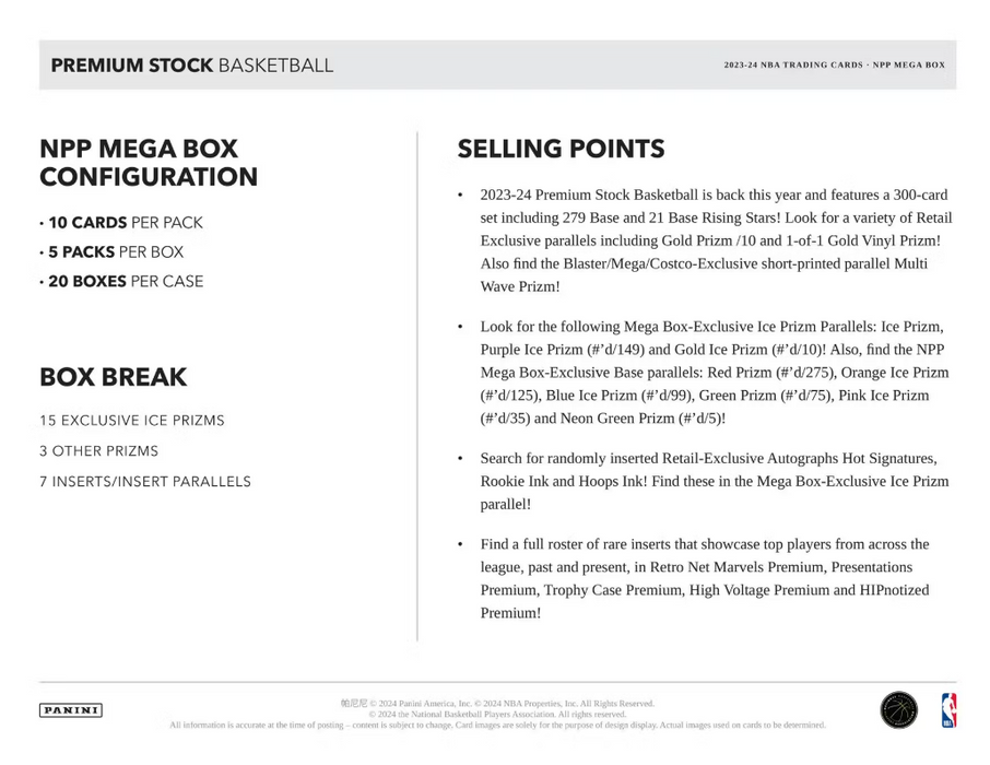 2023-24 Panini NBA Hoops Premium Stock Basketball Mega Box