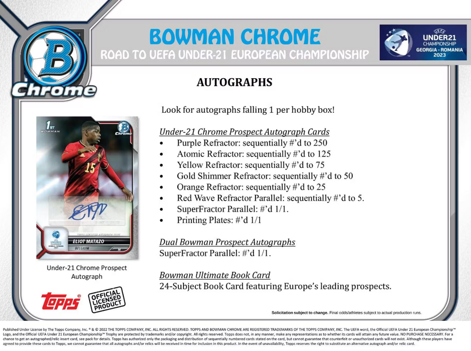 2022 Bowman Chrome Road to UEFA Under-21 European Championship Soccer Hobby Box