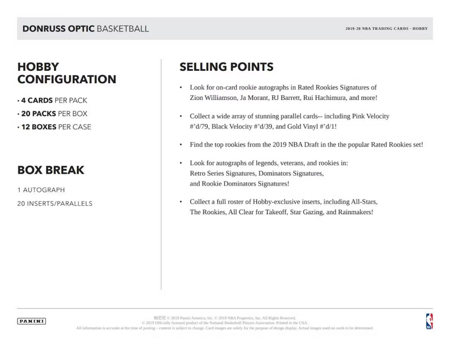 2019-20 Panini Donruss Optic Basketball Hobby Box